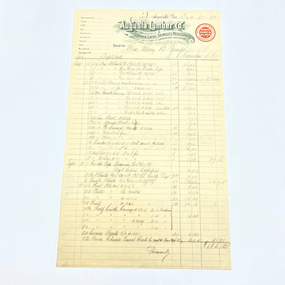 1903 Augusta Lumber Co. Letterhead Bill Head Receipt Augusta GA AB9-1