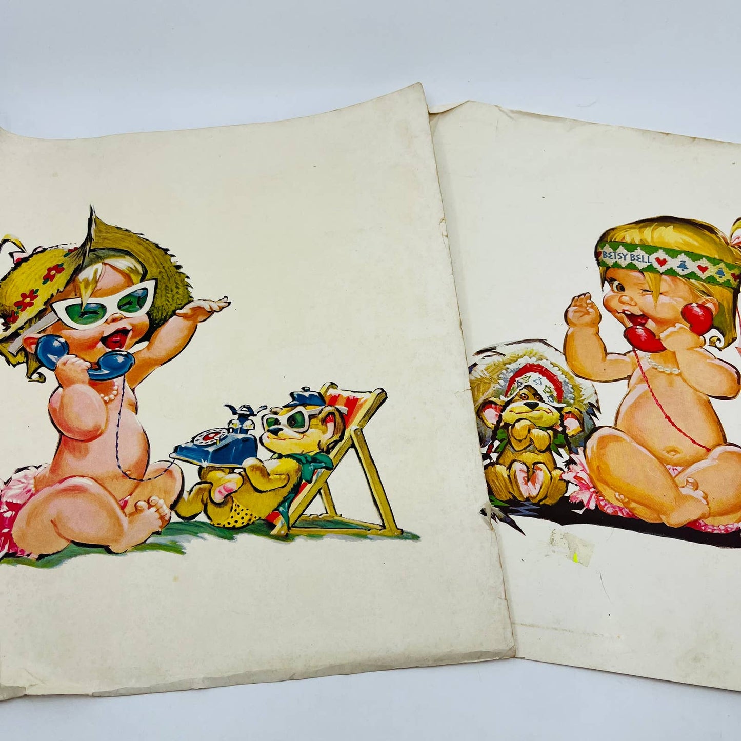 c1960 Bell AT&T Advertising Baby Print Set of 2 Illustrations 12 x 13 M1