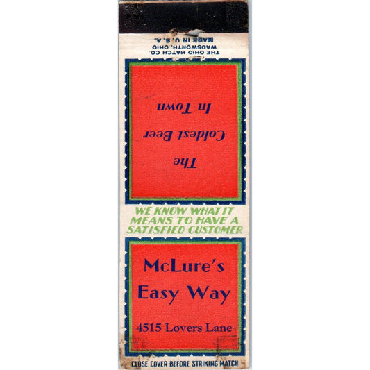 McClure's Easy Way 4515 Lover's Lane Texas Advertising Matchbook Cover SA1-M8