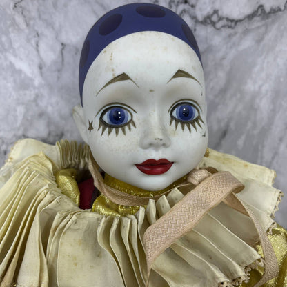 Madame Verte Large Musical Clown Pierrot Harlequin Doll Porcelain Sankyo 26”