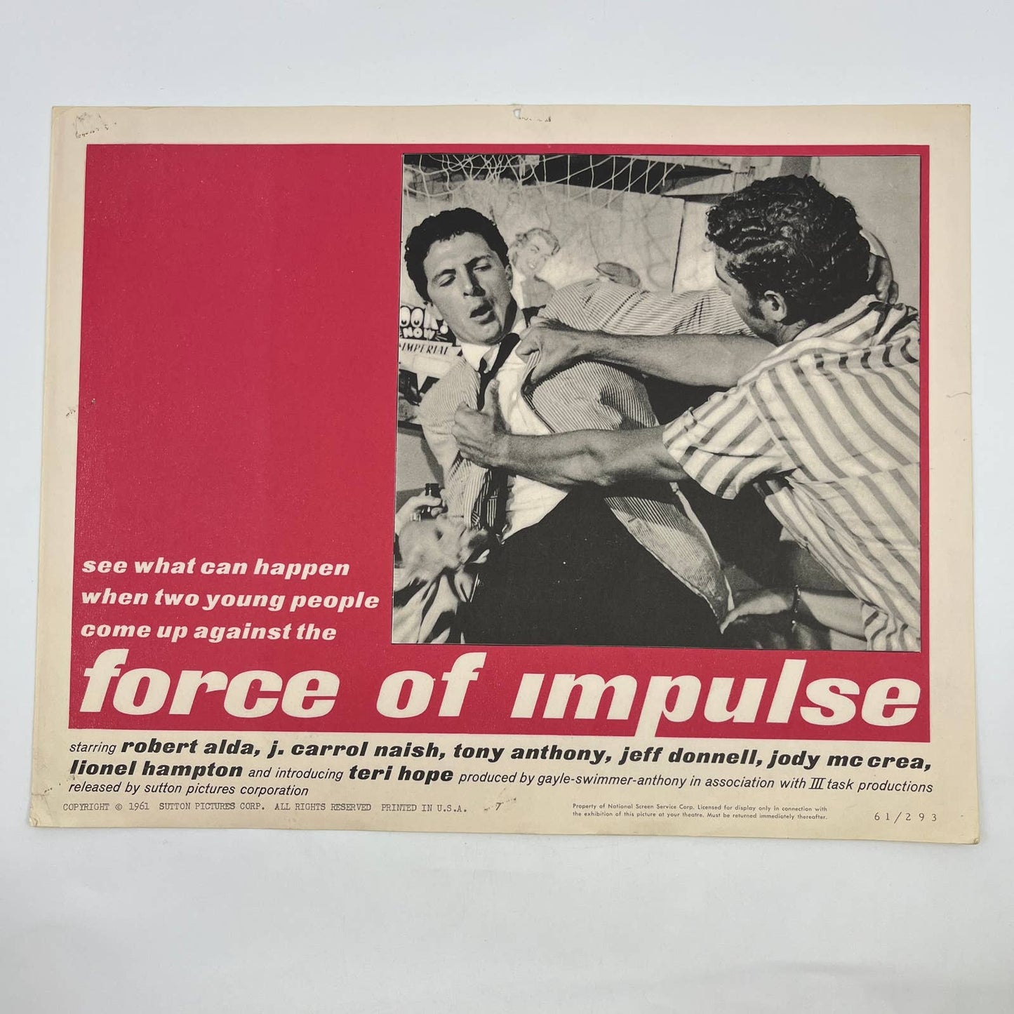 1961 Force of Impulse Robert Alda J. Carrol Nash Tony Anthony #2 Lobby Card FL4