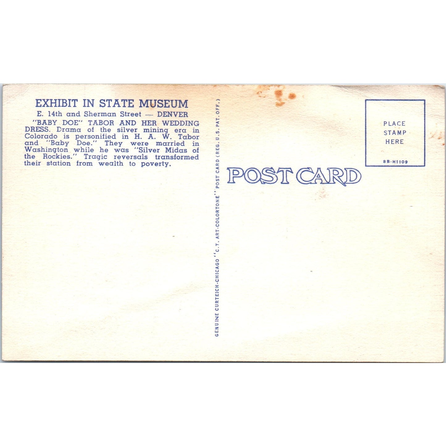 Part of the Tabor Exhibit Colorado State Museum Original Postcard P1-11