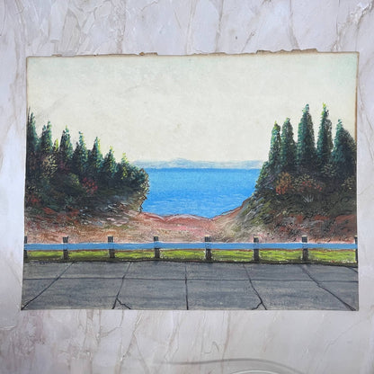 c1920 Original Art Oil Pastel Lake Landscape Signed B. Nerebier 11.5x15” FL3