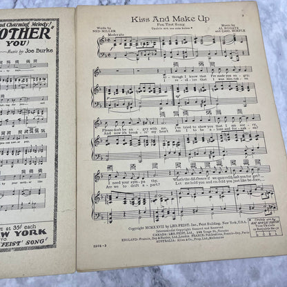 1927 Vintage Sheet Kiss and Make Up Fox Trot Featured by Leonard Leigh TI1