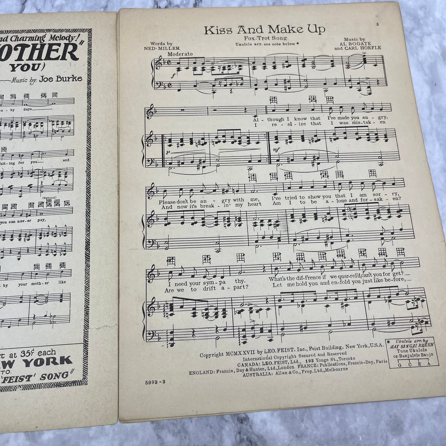 1927 Vintage Sheet Kiss and Make Up Fox Trot Featured by Leonard Leigh V40-3