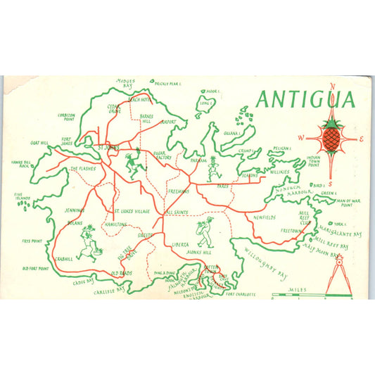 Map of Antigua - Original Postcard TJ9-P1