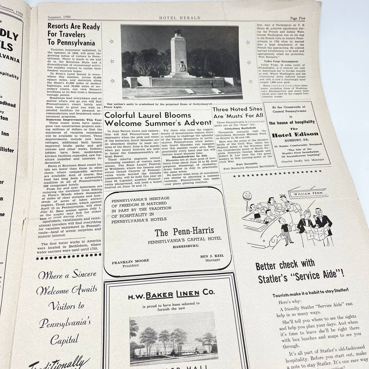 1950 Pennsylvania Hotel Herald Newsletter Gettysburg PA TE8
