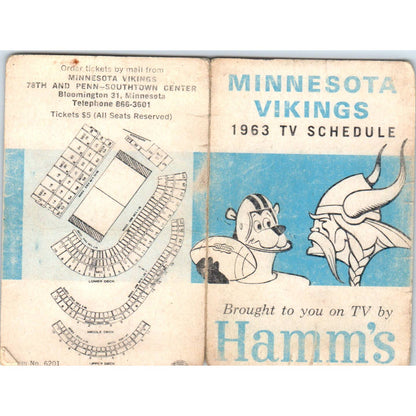 Minnesota Vikings 1963 TV Schedule Brought to you on TV by Hamms TK1-P3