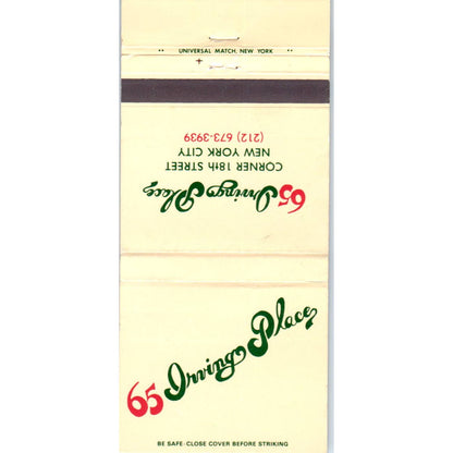 65 Irving Place New York City Advertising Matchbook Cover SA1-M11