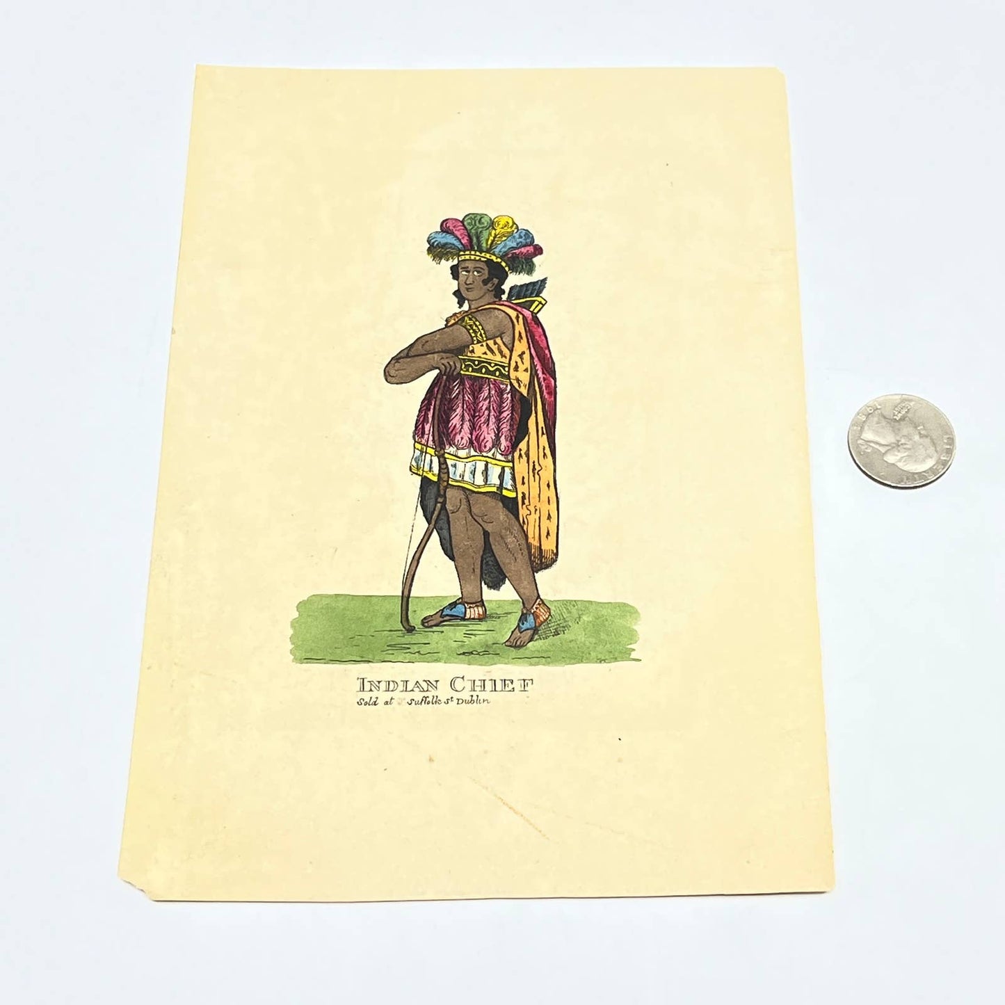 Vintage Lithograph Print Indian Chief Sold at Suffolk St Dublin 5.5x8.25" AB8