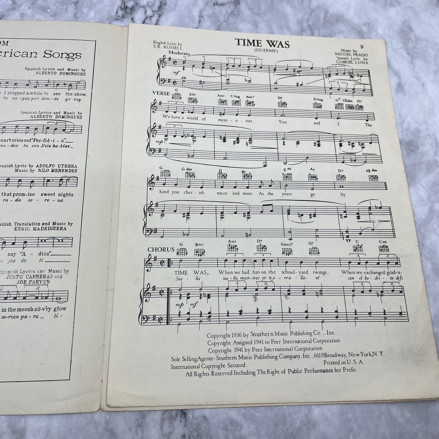 Time Was (Duerme) Vintage Sheet Music - Wendy Bishop - 1936 V41-2