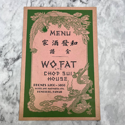 Original Vintage 1940s Wo Fat Chop Suey Restaurant Menu Honolulu Hawaii WWII TD8