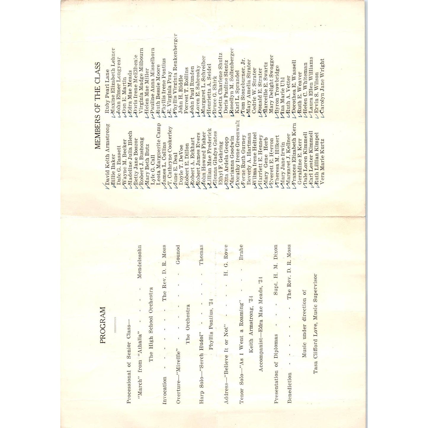1934 Original Kendallville High School 55th Annual Commencement Program AD8