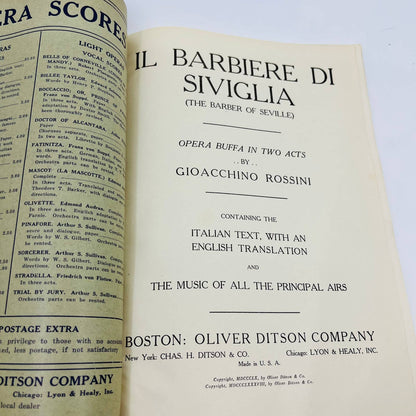 1920s Barber of Seville Grand Opera Libretto Oliver Ditson Lyon & Healy TD6