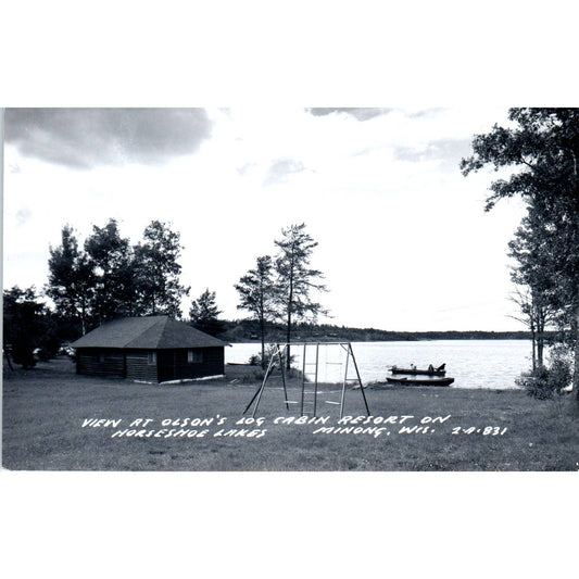 Olson's Resort Horseshoe Lakes Canoeing Minong Wisconsin RPPC Postcard TJ9-P3