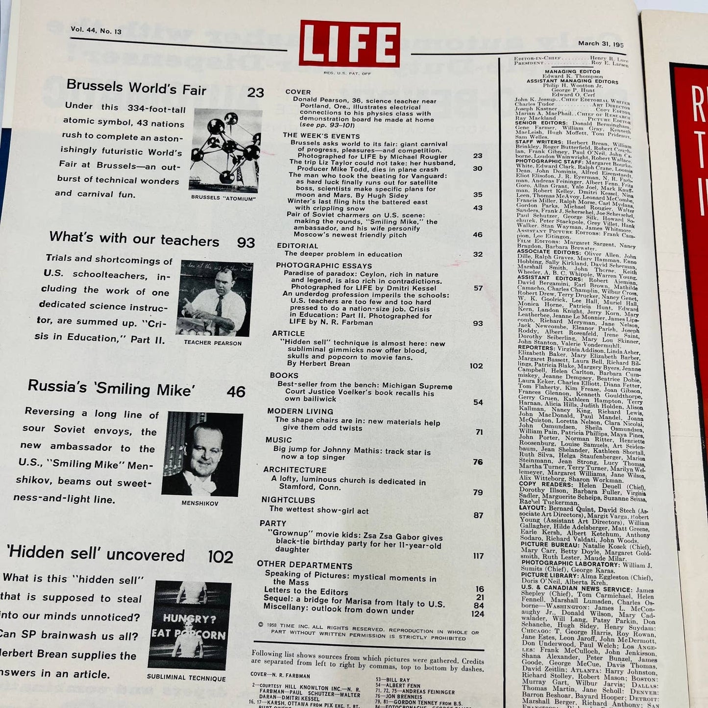 Life Magazine , March 31, 1958 , Overworked Teachers, Great Ads TA4