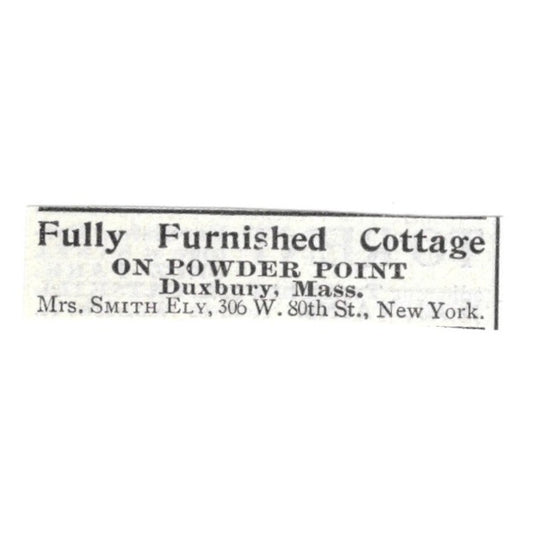 Fully Furnished Cottage Powder Point Duxbury MA Mrs. Smith - 1903 Ad AK5-S29
