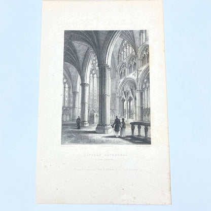 1836 Original Art Engraving Lincoln Cathedral View of The Chancel AC4