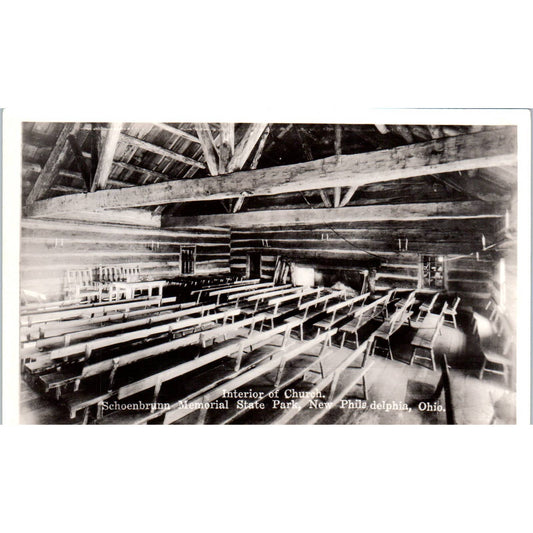 Vtg Postcard Schoenbrunn State Park Church Interior New Philadelphia Ohio TD9