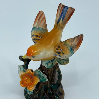 Vintage 1940s Ceramic Orange Bird Finch Wren in Tree Occupied Japan UGC 4” TB4