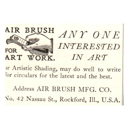 Air Brush for Art Work Nassau St. Rockford Illinois 2x2.5 1904 Original Ad TJ8-8