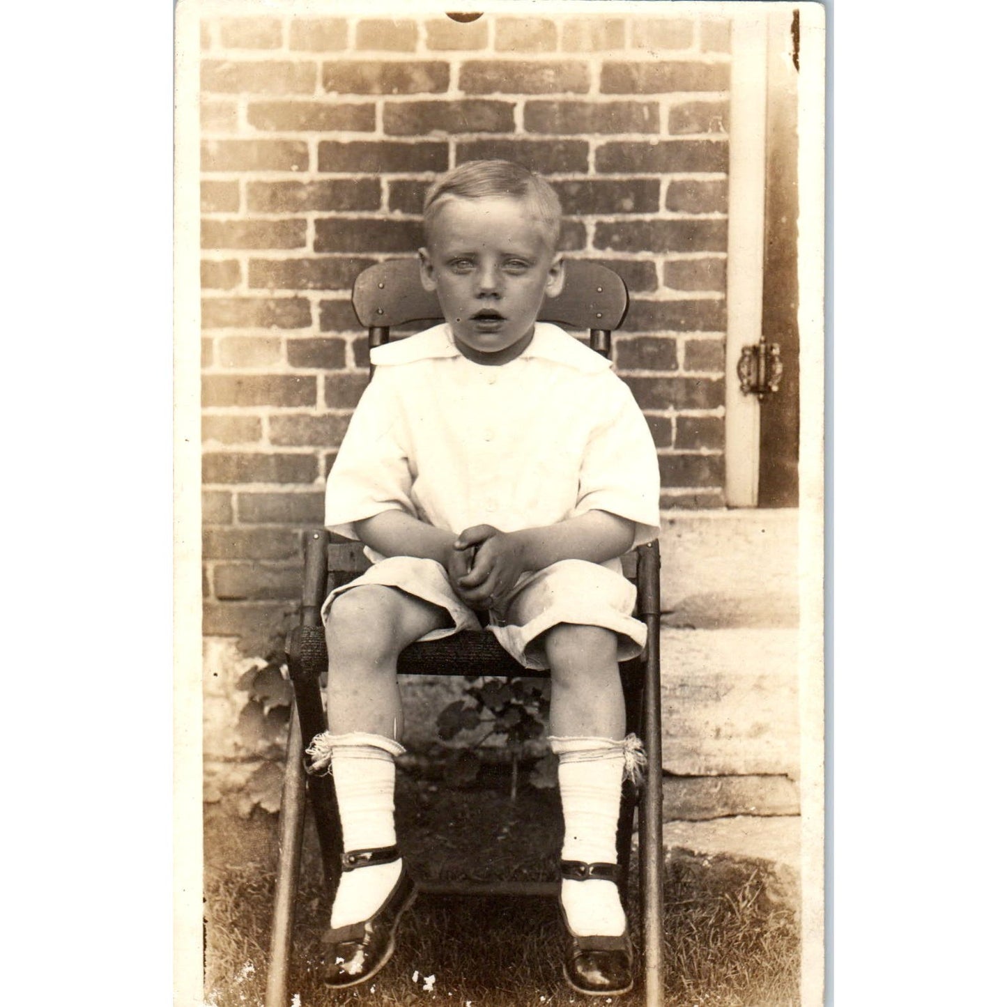 Victorian Little Boy Sitting in a Chair RPPC Real Photo Postcard PB1