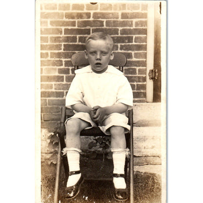 Victorian Little Boy Sitting in a Chair RPPC Real Photo Postcard PB1