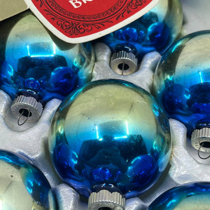 Shiny Brite 12 Vtg 2 5/8" Mercury Glass Ornaments Original Box Blue Ombre TJ9