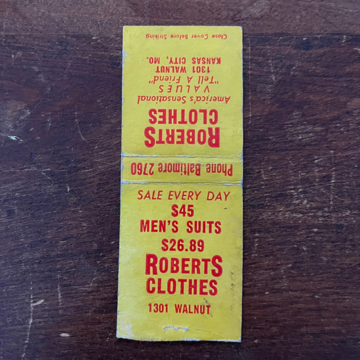 Roberts Clothes Kansas City MO Advertising Matchbook Cover MM11-6