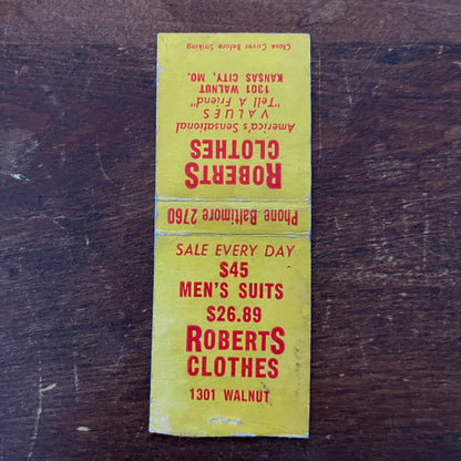 Roberts Clothes Kansas City MO Advertising Matchbook Cover MM11-6
