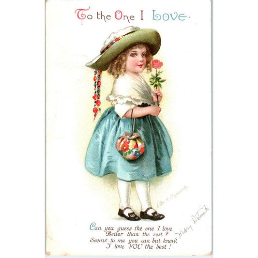 Ellen Clapsaddle Valentine Girl with Pink Rose 1924 Original Postcard TK1-28