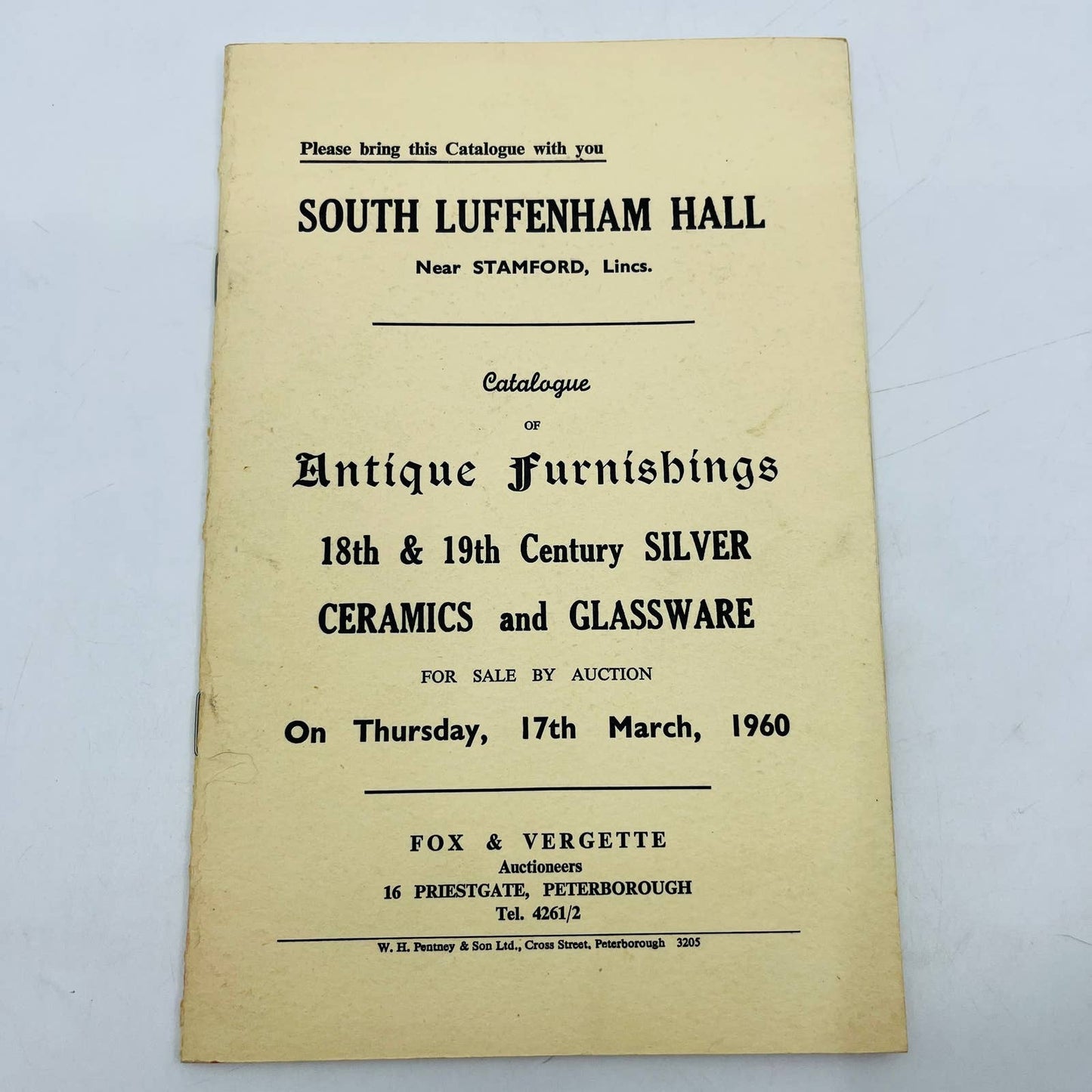 1960 Antique Auction Catalog South Luffenham Hall Peterborough England EA4