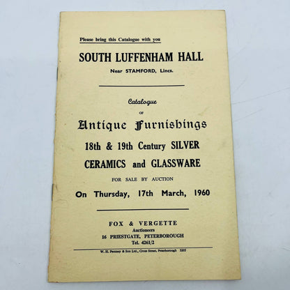 1960 Antique Auction Catalog South Luffenham Hall Peterborough England EA4