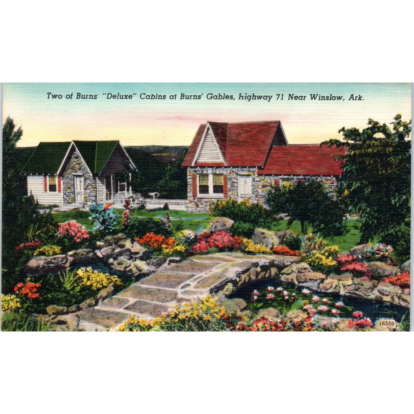 Burns' Gables Cabins Winslow Arkansas - Original Postcard P3-4