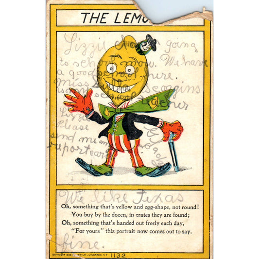 1907 The Lemon Poem Anthropomorphic 23 Skidoo Original Postcard TK1-24