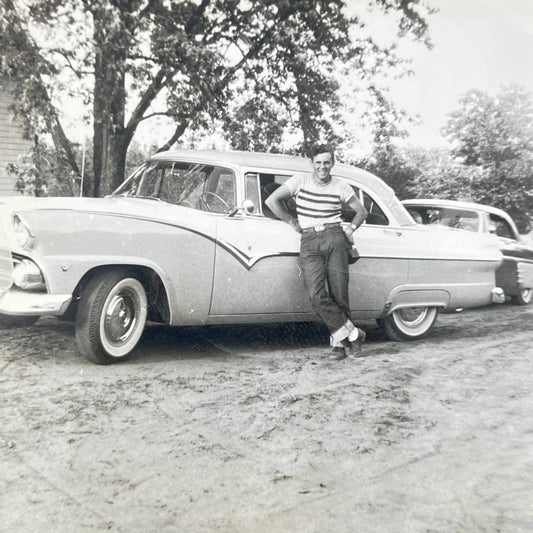 1955 Man Posing With Ford Fairlane Crown Victoria Skyliner Photo SC9