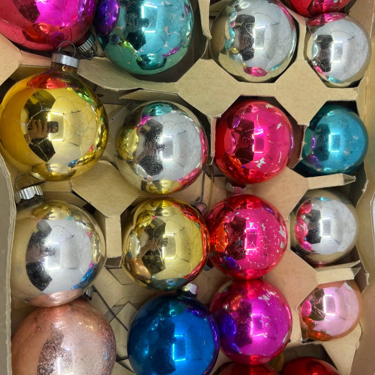 Woolworths MCM Set of 24 Mercury Glass Christmas Ball Ornaments Multi Color OT2