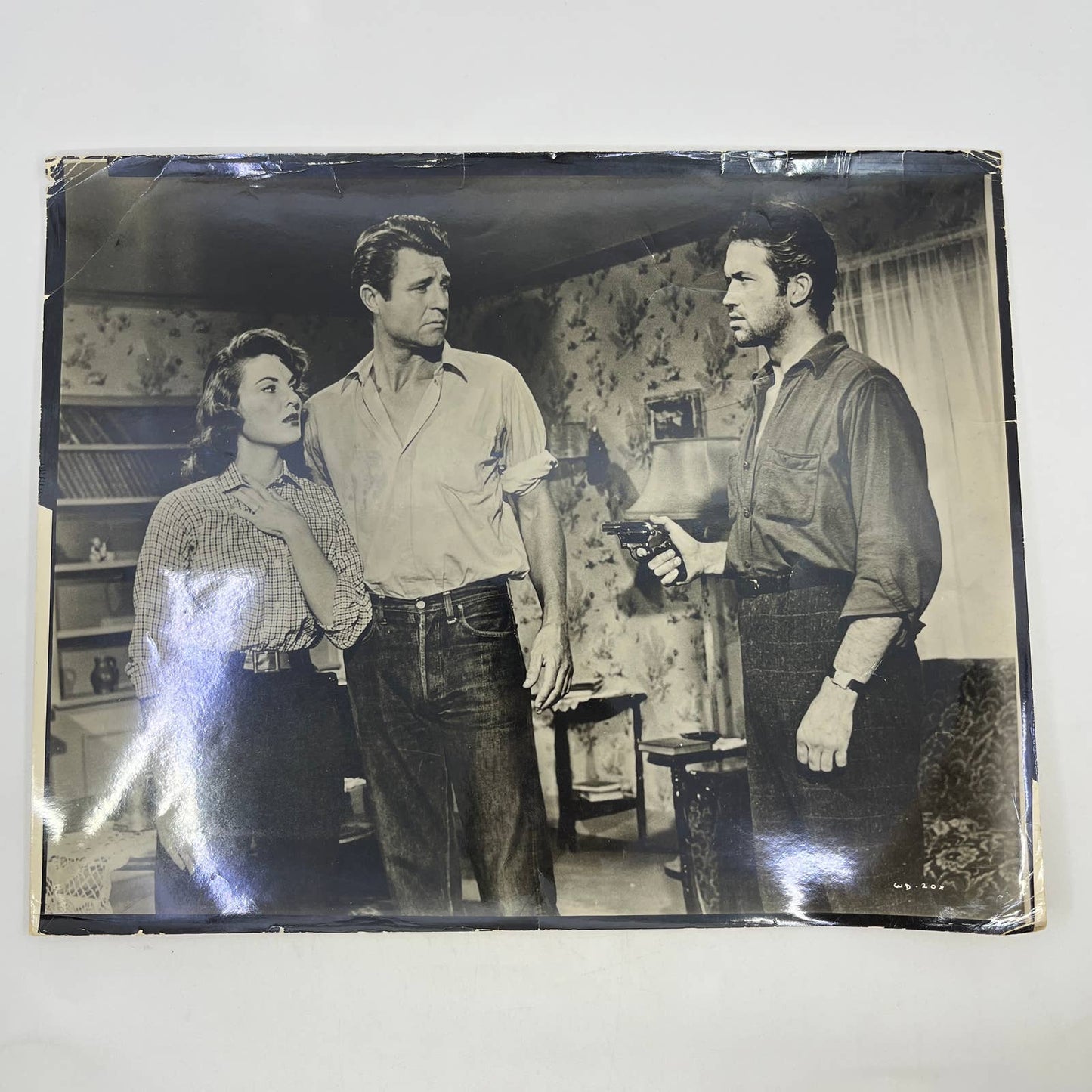 Vintage Movie Still Man Pointing Gun at Couple 11x14 FL4