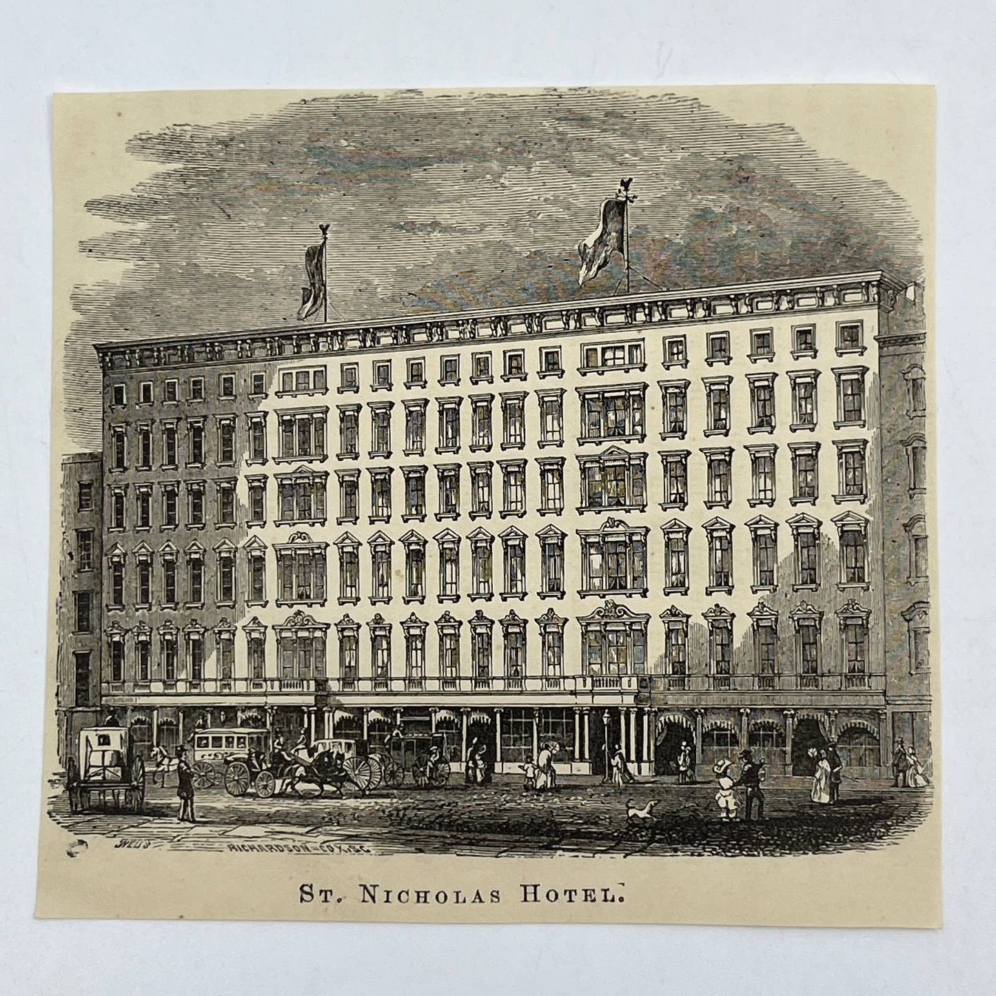 1880s Original Art Print Engraving St. Nicholas Hotel New York ~4x4 AC9