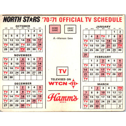 1970-71 Minnesota North Stars NHL Hockey Pocket Schedule Hamms TK1-P3