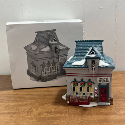Department 56 North Pole Series Beard Barber Shop #5634-0 w/ Box, Light & Flag