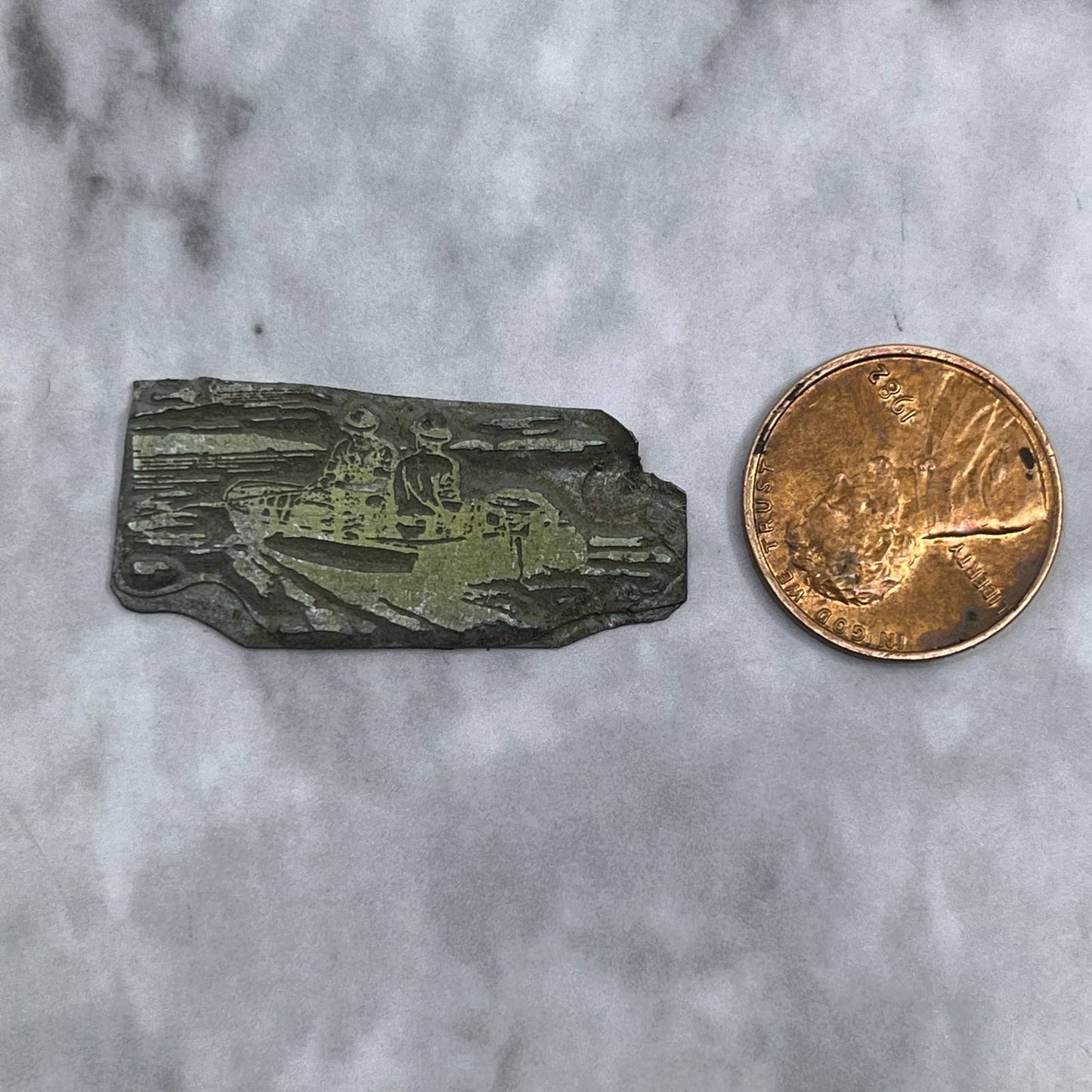 Vintage Printing Letterpress Printers Block Plate 2 Men in Fishing Boat SE834