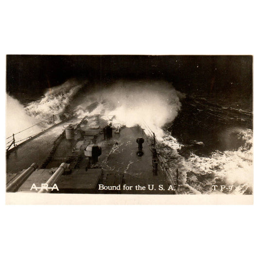 WWI Battleship Bound for the USA - Original Postcard RPPC TJ8-4
