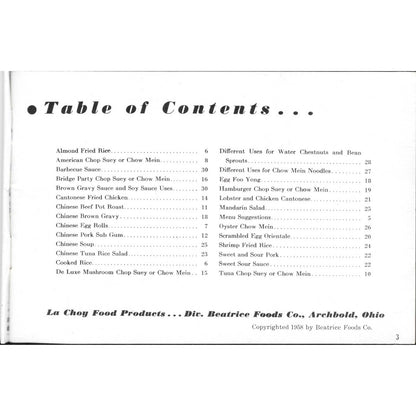 The Art and Secrets of Chinese Cookery, 1959, La Choy Recipe Cookbook TJ7