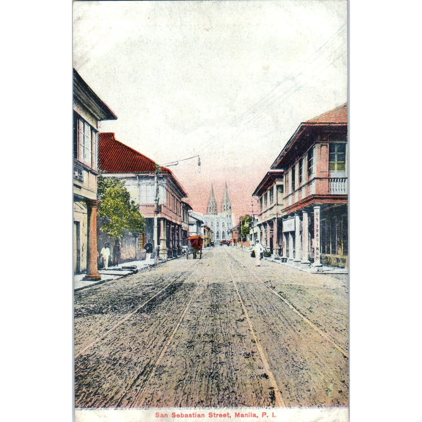 Manila Philippines San Sebastian Street View Original Postcard TK1-21