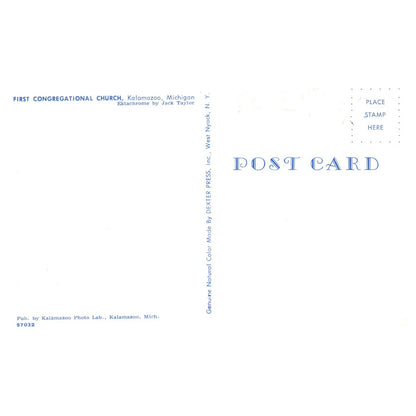 Vintage Postcard - First Congregational Church Kalamazoo Michigan TJ7-1