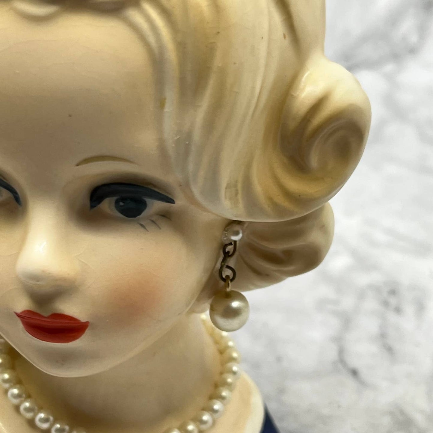 Napco Lady Head Planter Vase 8493 Japan 1960s Pearls Blonde 5-1/2” TJ3