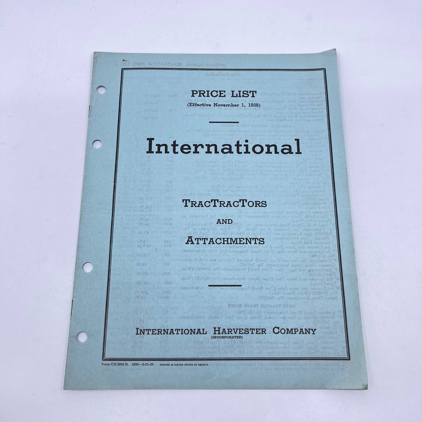 1938 International Harvester TracTracTors and Attachments Price List TF8