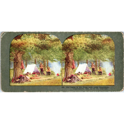 Victorian Camp in the Pines Near Lake Abundance - Antique Stereoview Card TJ1-C1