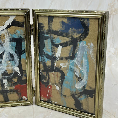 Original Framed Mixed Media Triptych Abstract Art Painting “Possible Dream” COA